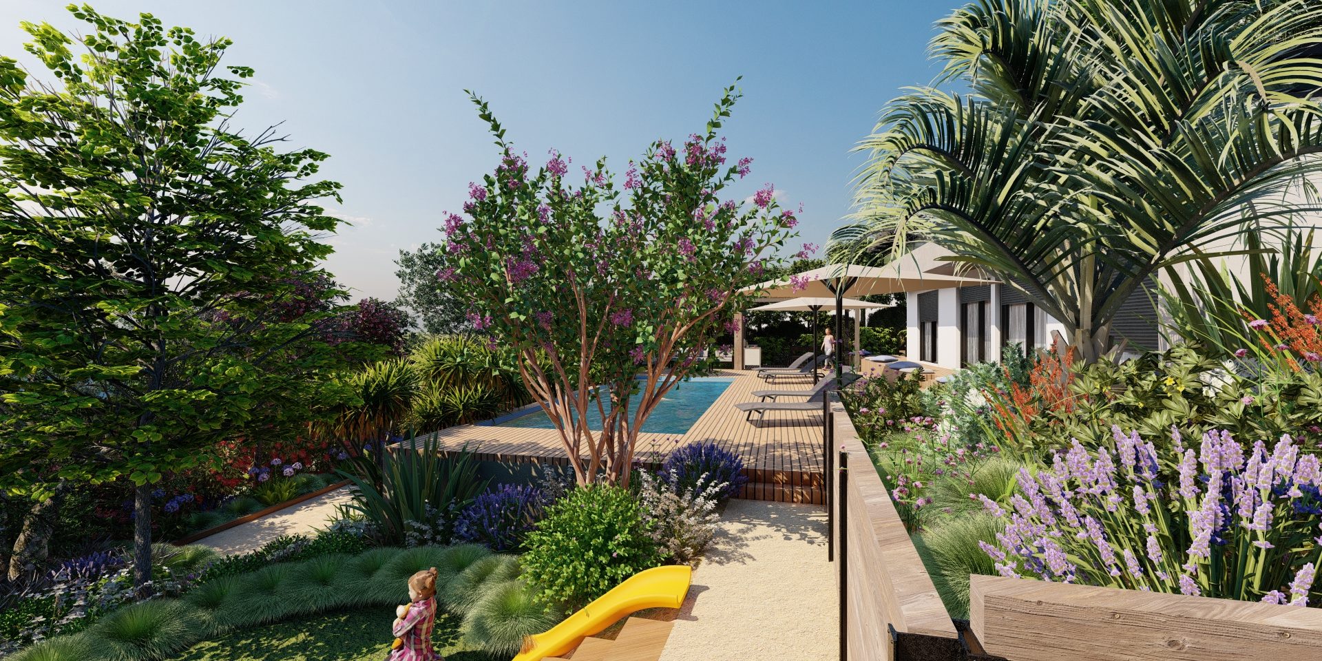 Aménagement d'un jardin en pente - Escaliers - Terrasses - Piscine