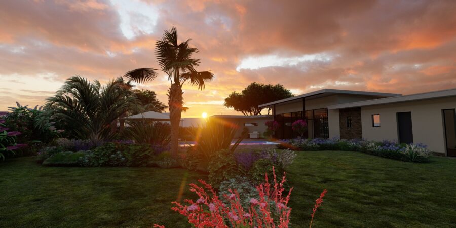 Aménagement paysager - Jardin en pente - Terrasse en carrelage - Mur de soutènement - Bordures - Mur - Dénivelé - Olivier - Jardin Méditerranéen - Jardin paysager - Déco jardin - Paysagiste - Piscine - Cyprès